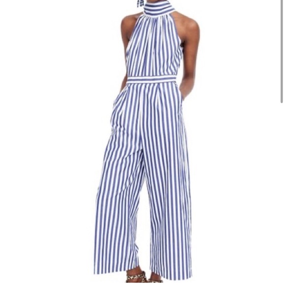 J. Crew Pants - J CREW wide legged jump suit with neck tie💙🤍  Women’s size 10.